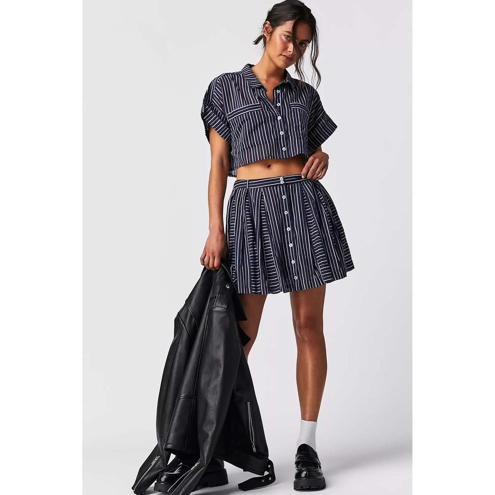 Free People Prepped and Ready Skort Set Size Small Navy‎ Blue Stripe NWT NEW